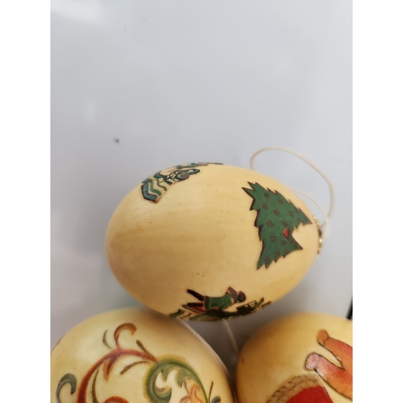 (6) Vtg Christmas Ornament Set REAL BLOWN EGG 1950s Decoupage Holiday Santa Snow - Picture 8 of 16